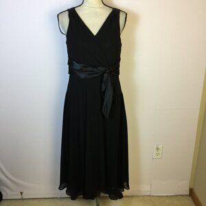 Evan Picone Midi A-line Dress Size 12 Womans Black Chiffon Faux Wrap Sleeveless